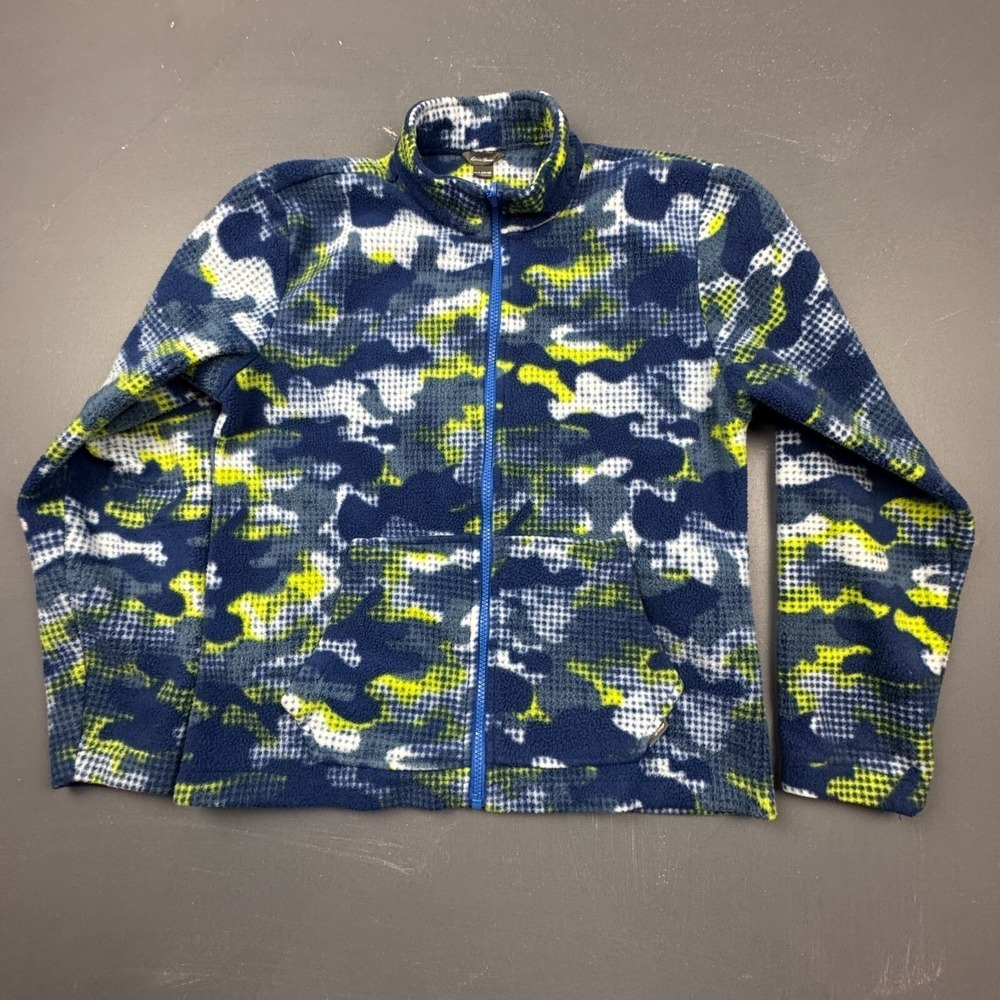 Eddie Bauer Boys Size XL Blue Camo Full-Zip Fleece Jacket Youth Outdoor Casual